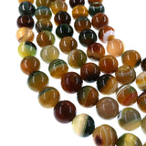 10mm yellow green striped agate beads - round - smooth - 15" strand - approx. 35 beads ST3-10