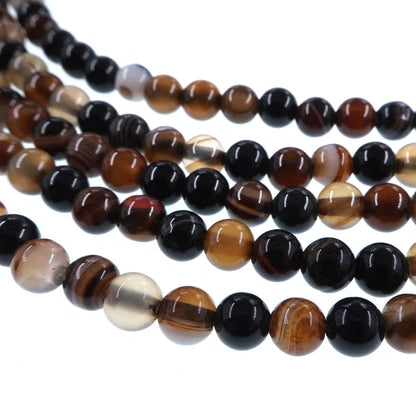 6mm dark brown striped agate beads - round - smooth - 15" strand - approx. 60 beads ST1-1