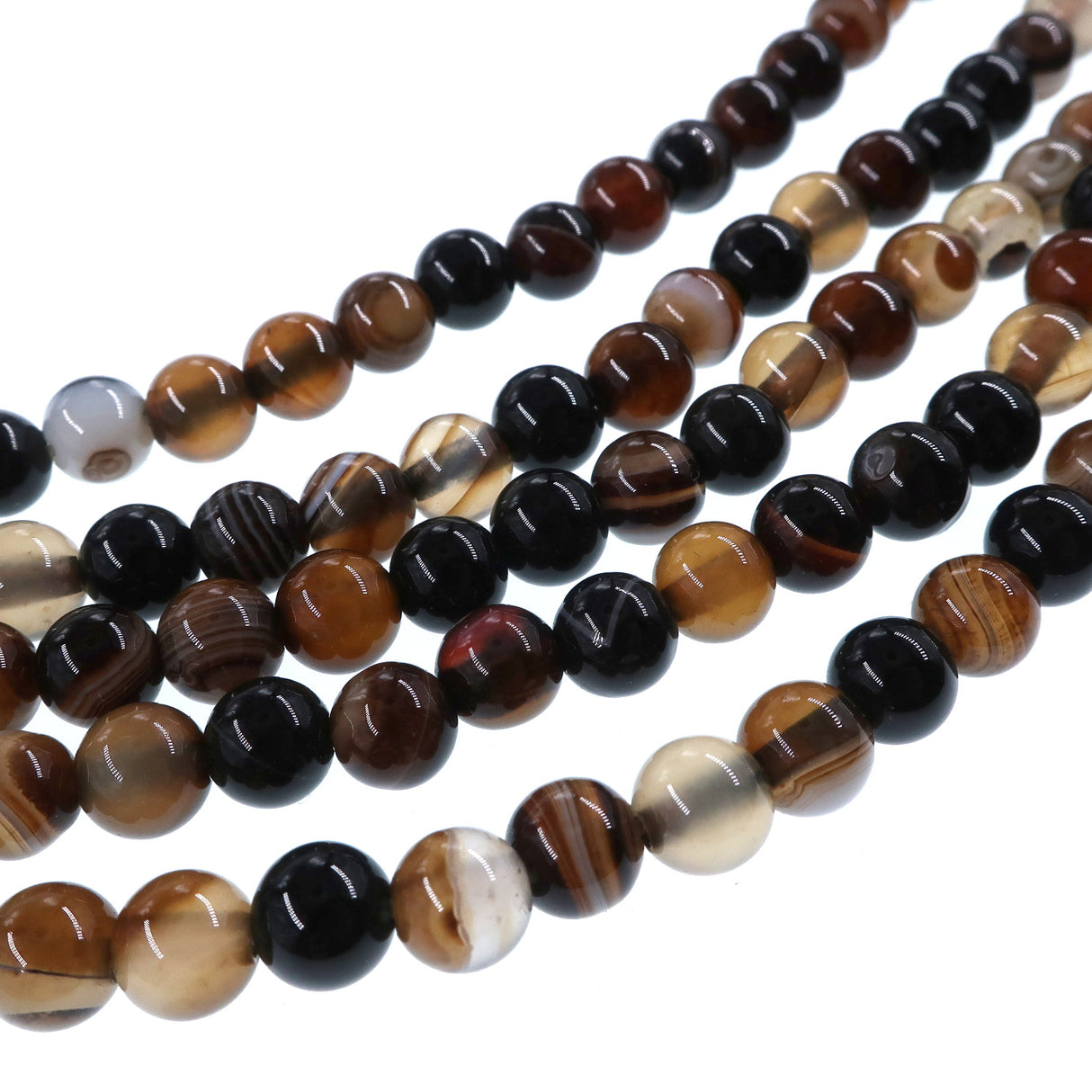 6mm dark brown striped agate beads - round - smooth - 15" strand - approx. 60 beads ST1-1