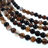 6mm dark brown striped agate beads - round - smooth - 15" strand - approx. 60 beads ST1-1