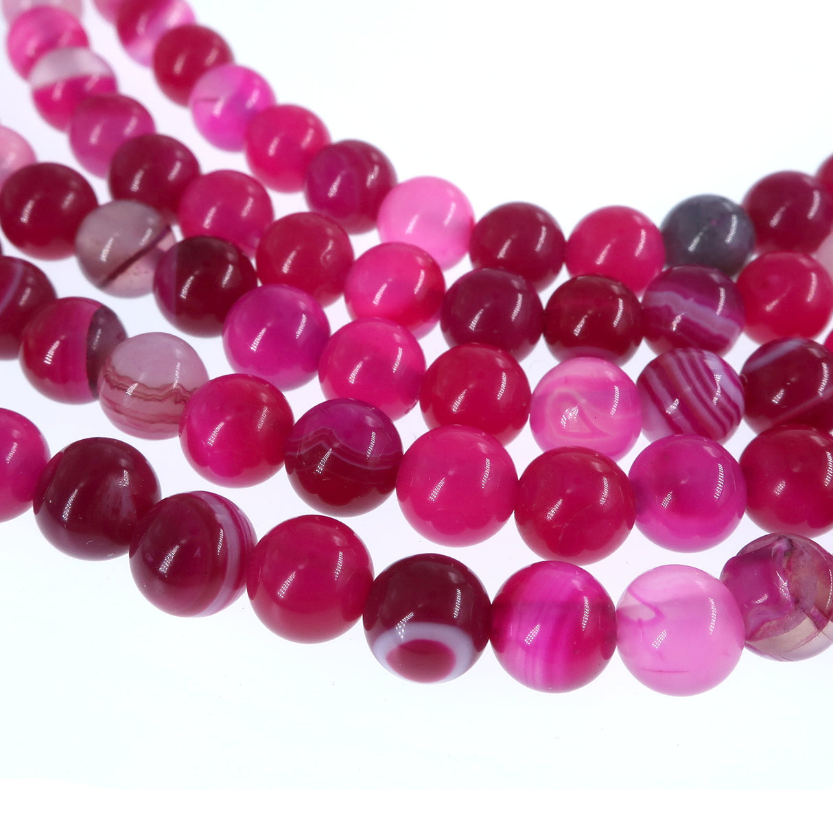 6mm pink striped agate beads - round - smooth - 15" strand - approx. 60 beads ST1-2