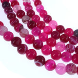 6mm pink striped agate beads - round - smooth - 15" strand - approx. 60 beads ST1-2