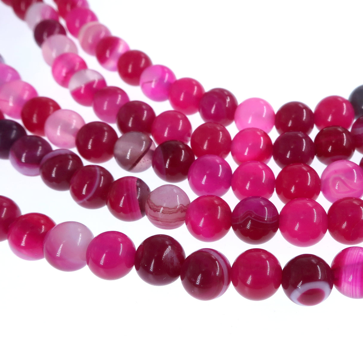 6mm pink striped agate beads - round - smooth - 15" strand - approx. 60 beads ST1-2