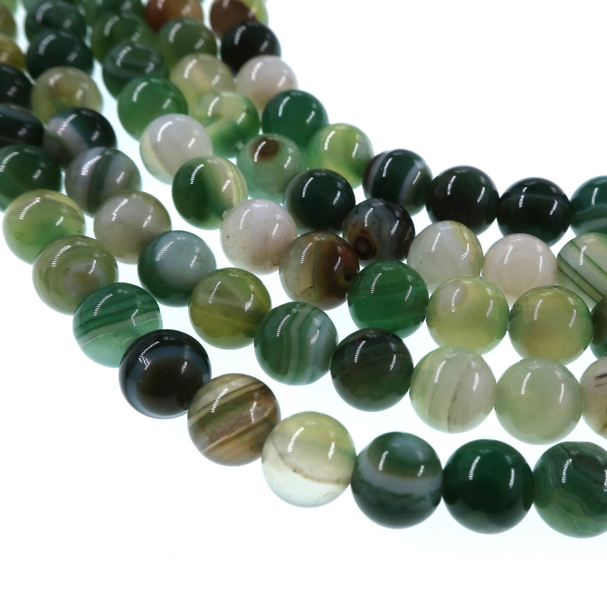 6mm fern green striped agate beads - round - smooth - 15" stand - approx. 60 beads ST1-3