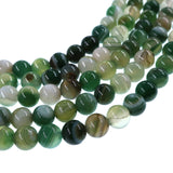 6mm fern green striped agate beads - round - smooth - 15" stand - approx. 60 beads ST1-3