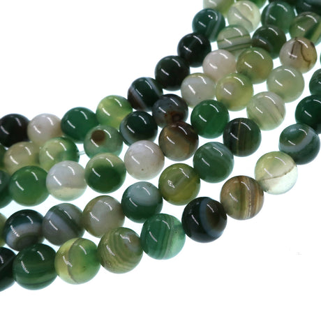 6mm fern green striped agate beads - round - smooth - 15" stand - approx. 60 beads ST1-3