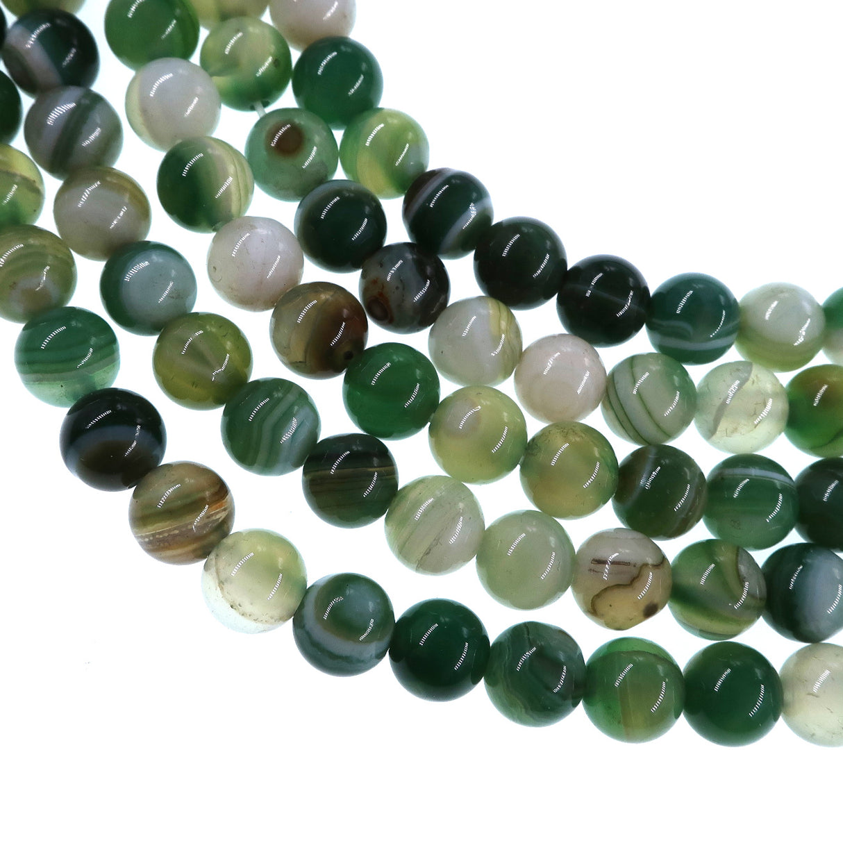 6mm fern green striped agate beads - round - smooth - 15" stand - approx. 60 beads ST1-3