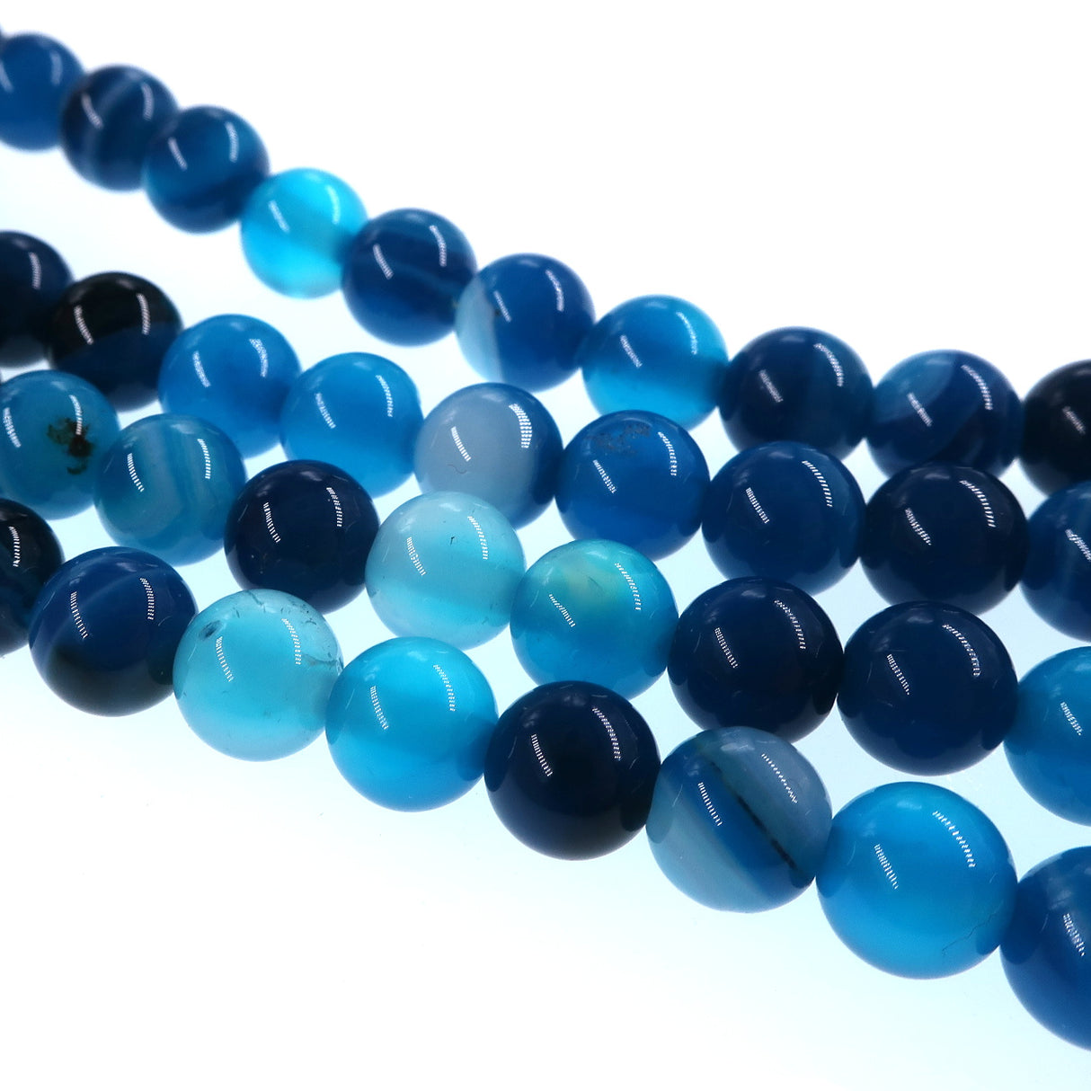 6mm blue striped agate beads - round - smooth - 15" strand - approx. 60 beads ST1-4