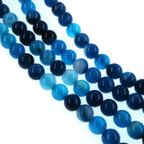 6mm blue striped agate beads - round - smooth - 15" strand - approx. 60 beads ST1-4