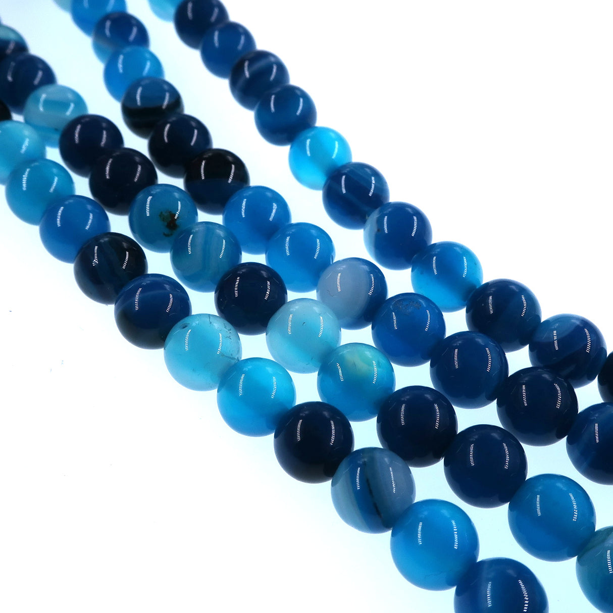 6mm blue striped agate beads - round - smooth - 15" strand - approx. 60 beads ST1-4