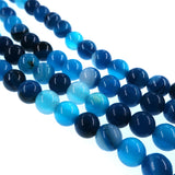 6mm blue striped agate beads - round - smooth - 15" strand - approx. 60 beads ST1-4