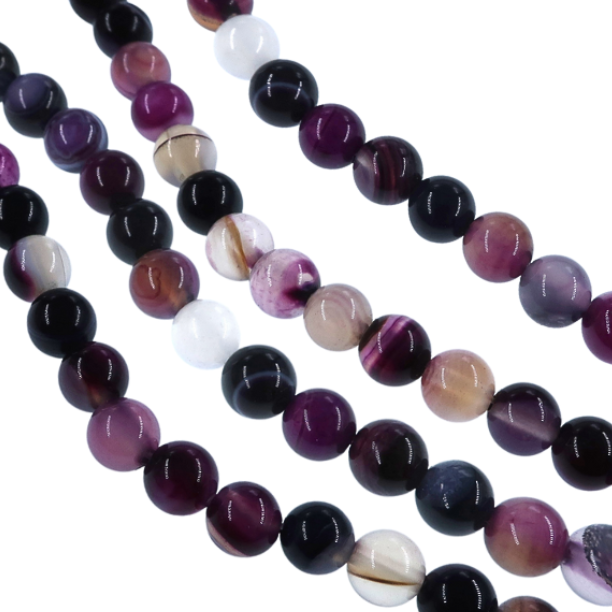 6mm purple striped agate beads - round - smooth - 15" strand - approx. 60 beads ST1-5