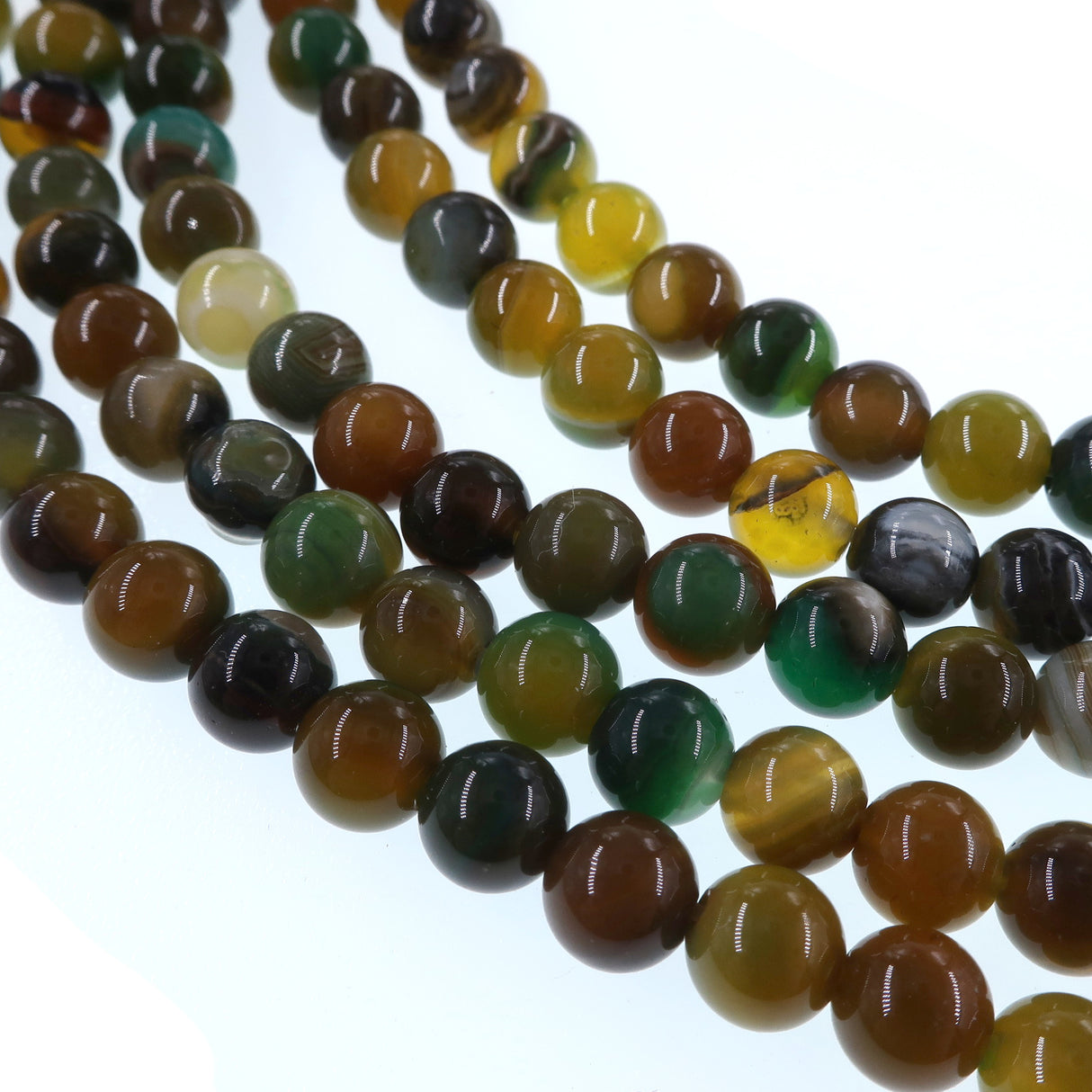 6mm yellow green striped agate beads - round - smooth - 15" strand - approx. 60 beads ST1-6