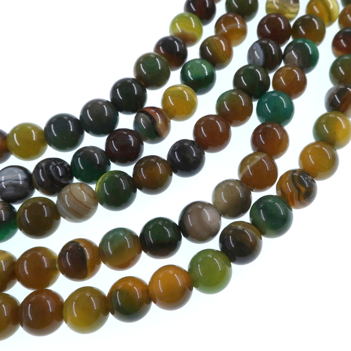 6mm yellow green striped agate beads - round - smooth - 15" strand - approx. 60 beads ST1-6