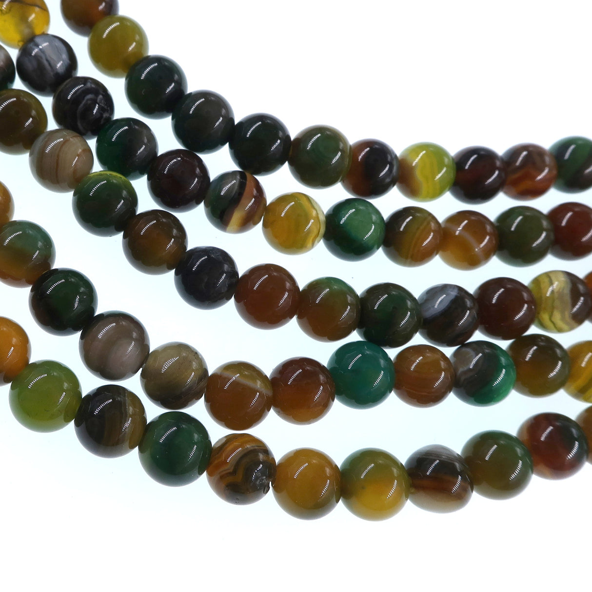 6mm yellow green striped agate beads - round - smooth - 15" strand - approx. 60 beads ST1-6