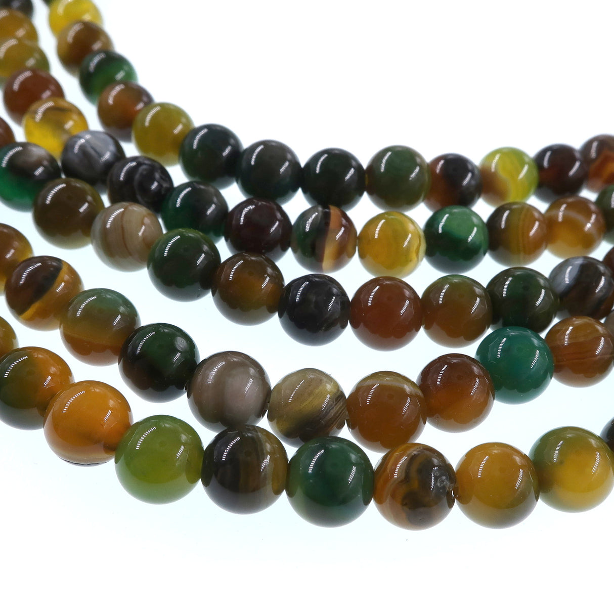 6mm yellow green striped agate beads - round - smooth - 15" strand - approx. 60 beads ST1-6