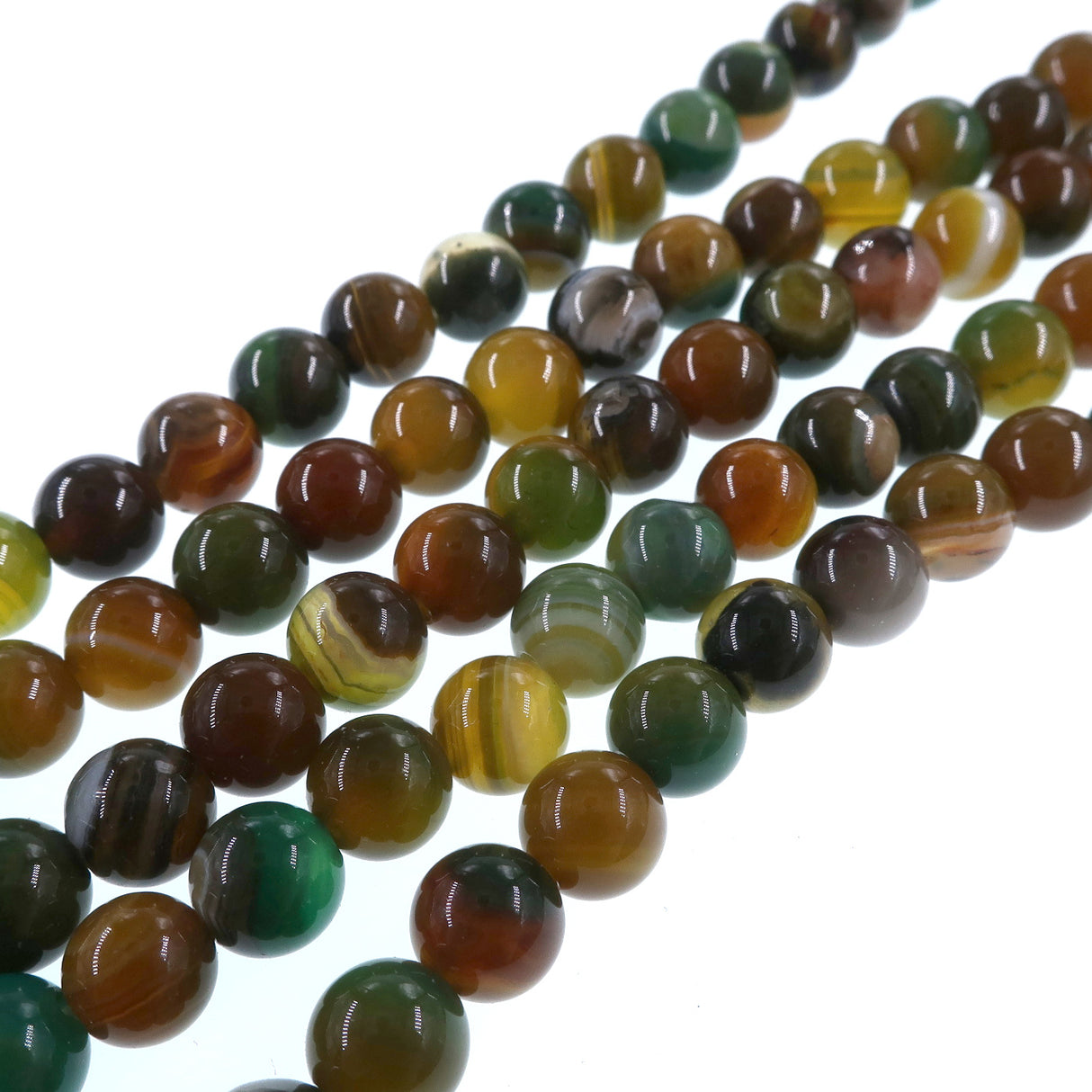 6mm yellow green striped agate beads - round - smooth - 15" strand - approx. 60 beads ST1-6