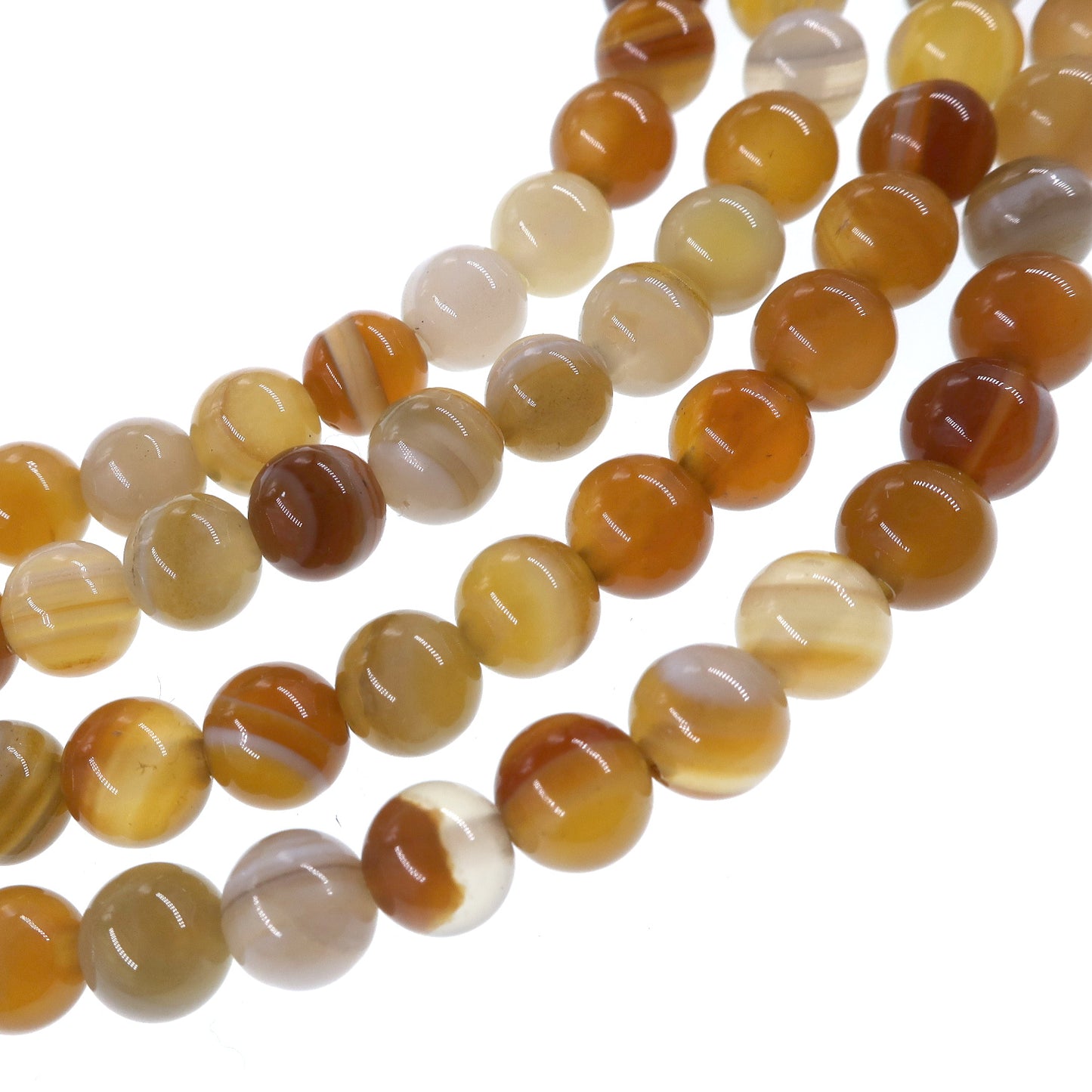 6mm honey gold striped agate beads - round - smooth - 15" strand - approx. 60 beads ST1-7
