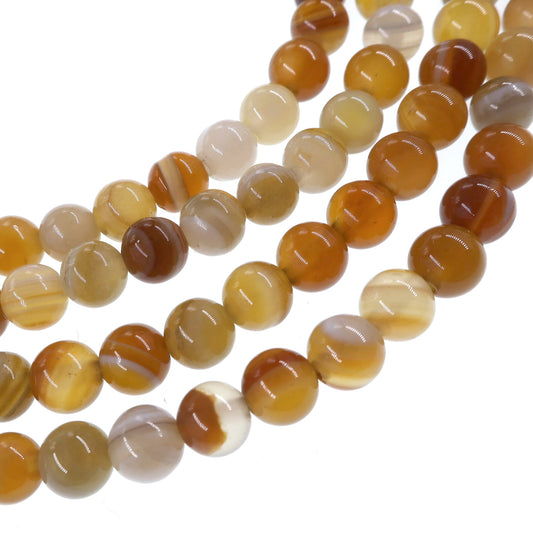 6mm honey gold striped agate beads - round - smooth - 15" strand - approx. 60 beads ST1-7