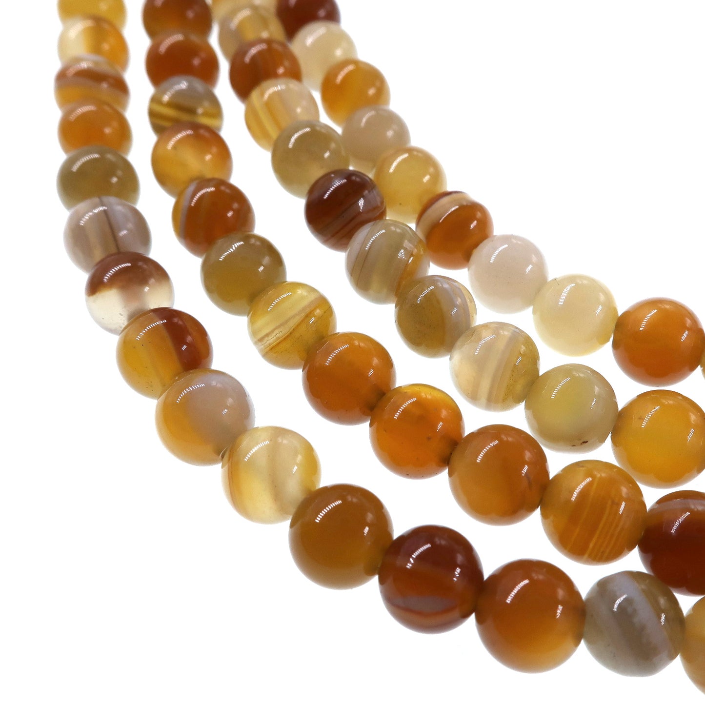 6mm honey gold striped agate beads - round - smooth - 15" strand - approx. 60 beads ST1-7