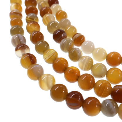 6mm honey gold striped agate beads - round - smooth - 15" strand - approx. 60 beads ST1-7