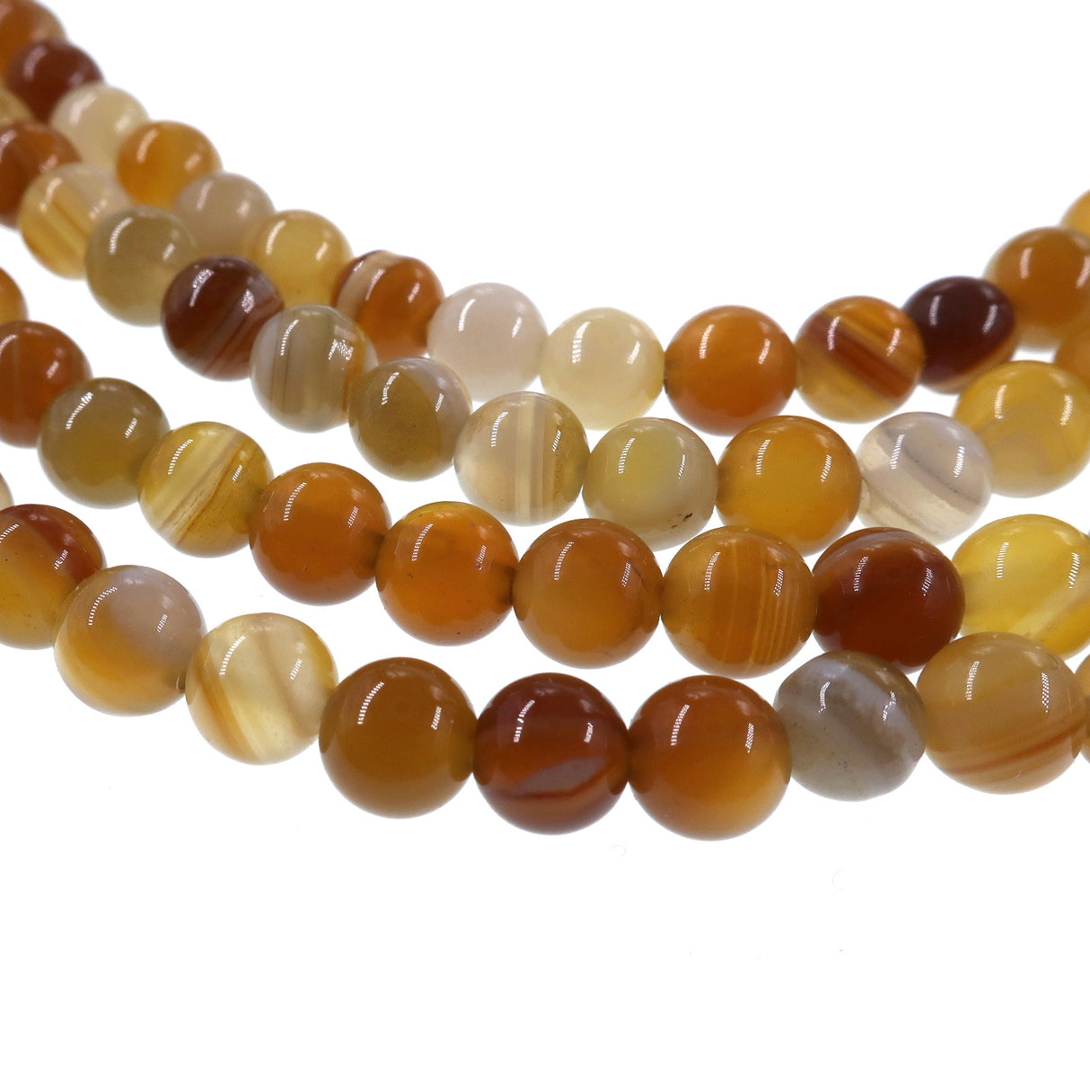 6mm honey gold striped agate beads - round - smooth - 15" strand - approx. 60 beads ST1-7