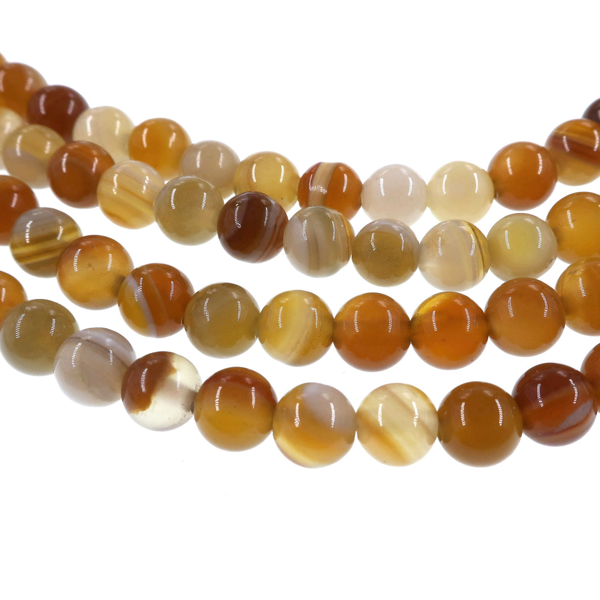 6mm honey gold striped agate beads - round - smooth - 15" strand - approx. 60 beads ST1-7