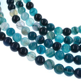 6mm teal striped agate beads - round - smooth - 15" strand - approx. 60 beads ST1-9