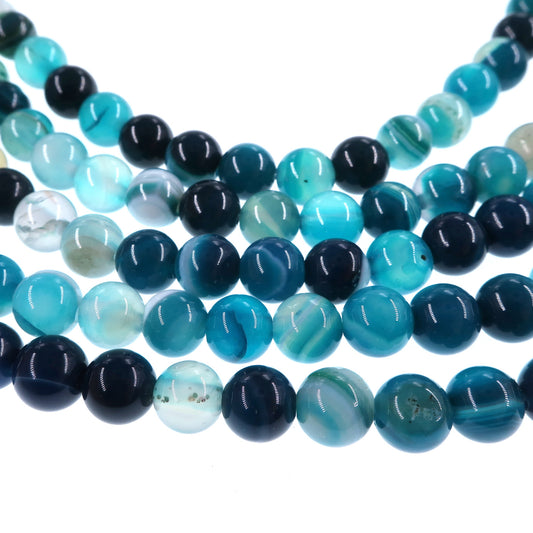 6mm teal striped agate beads - round - smooth - 15" strand - approx. 60 beads ST1-9