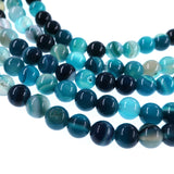 6mm teal striped agate beads - round - smooth - 15" strand - approx. 60 beads ST1-9