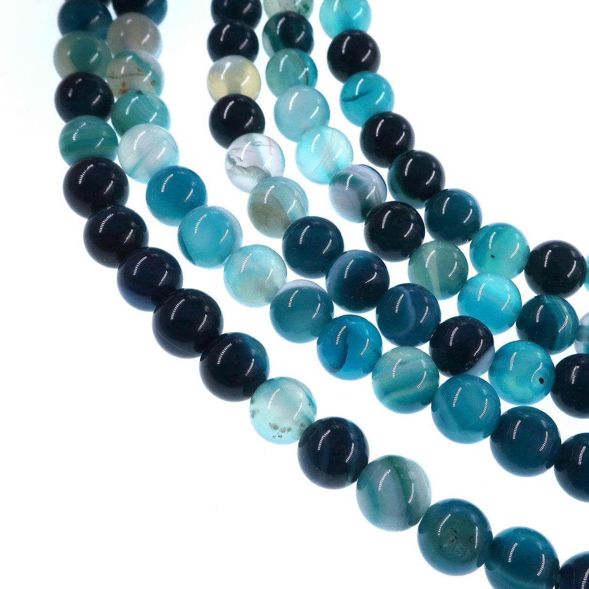 6mm teal striped agate beads - round - smooth - 15" strand - approx. 60 beads ST1-9