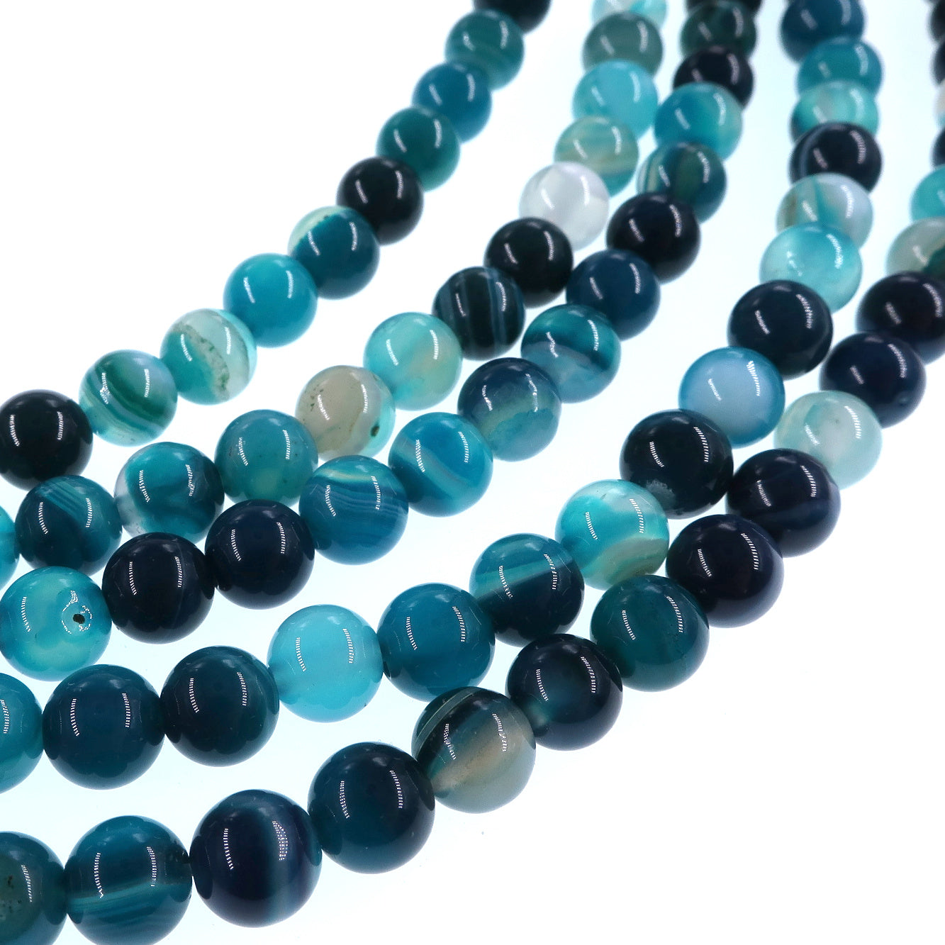 6mm teal striped agate beads - round - smooth - 15" strand - approx. 60 beads ST1-9