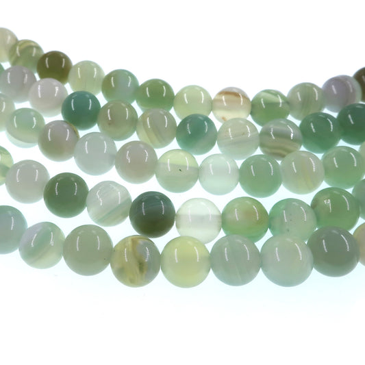 6mm light green striped agate beads - round - smooth - 15" strand - approx. 60 beads ST1-11