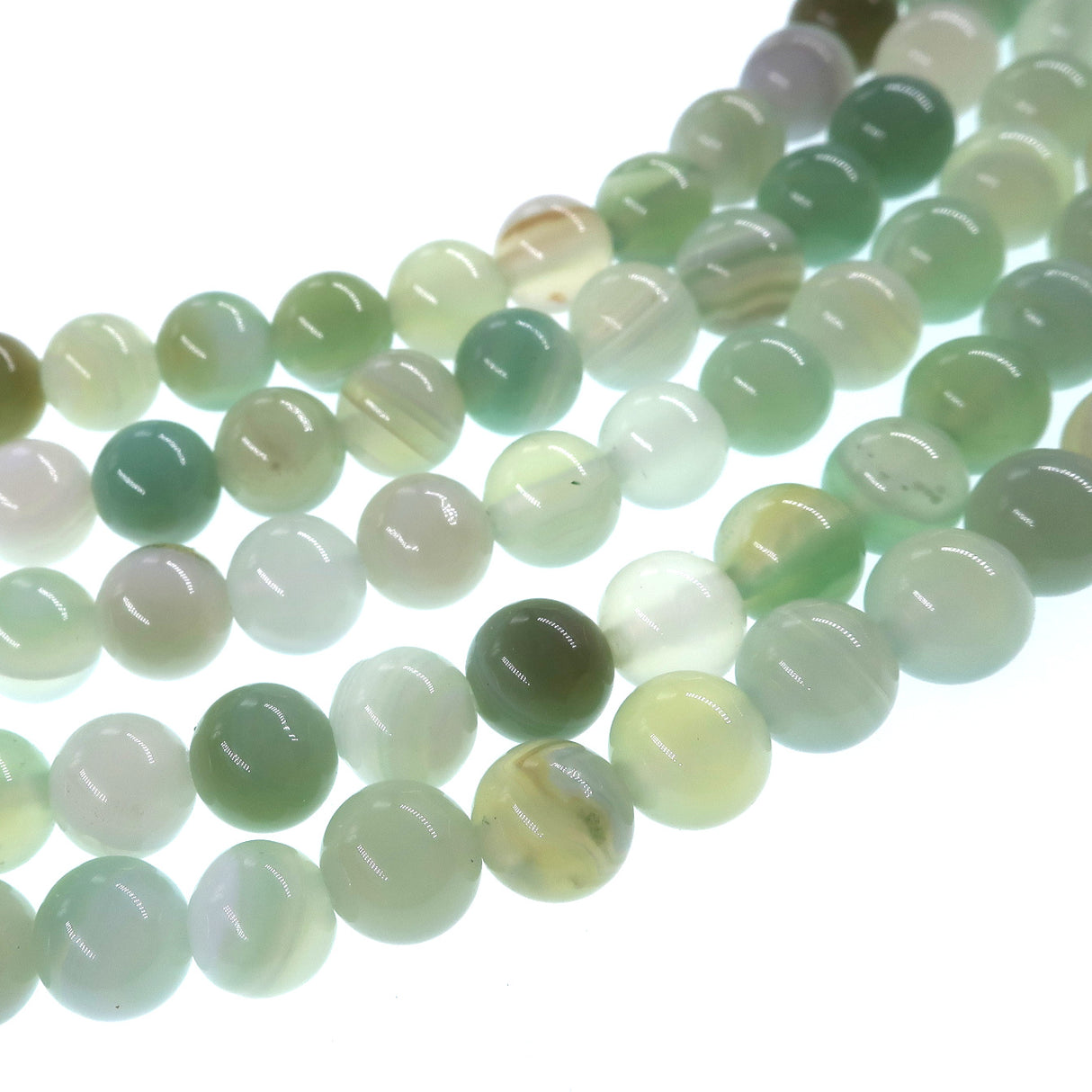 6mm light green striped agate beads - round - smooth - 15" strand - approx. 60 beads ST1-11