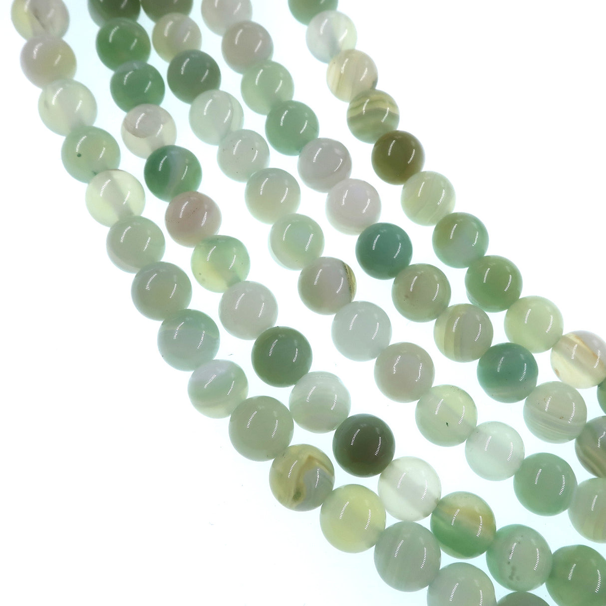 6mm light green striped agate beads - round - smooth - 15" strand - approx. 60 beads ST1-11