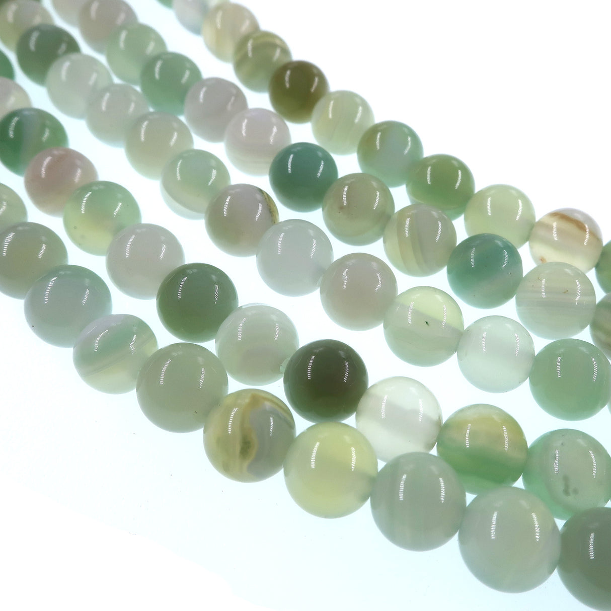 6mm light green striped agate beads - round - smooth - 15" strand - approx. 60 beads ST1-11