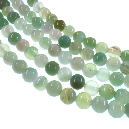 6mm light green striped agate beads - round - smooth - 15" strand - approx. 60 beads ST1-11