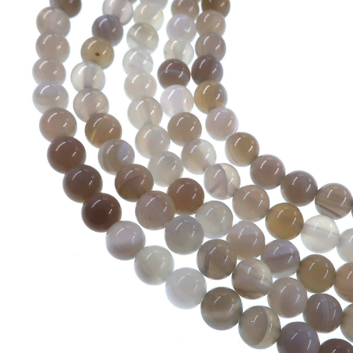 6mm light gray striped agate beads - round - smooth - 15" strand - approx. 60 beads ST1-12