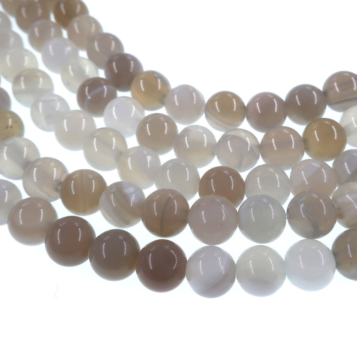 6mm light gray striped agate beads - round - smooth - 15" strand - approx. 60 beads ST1-12