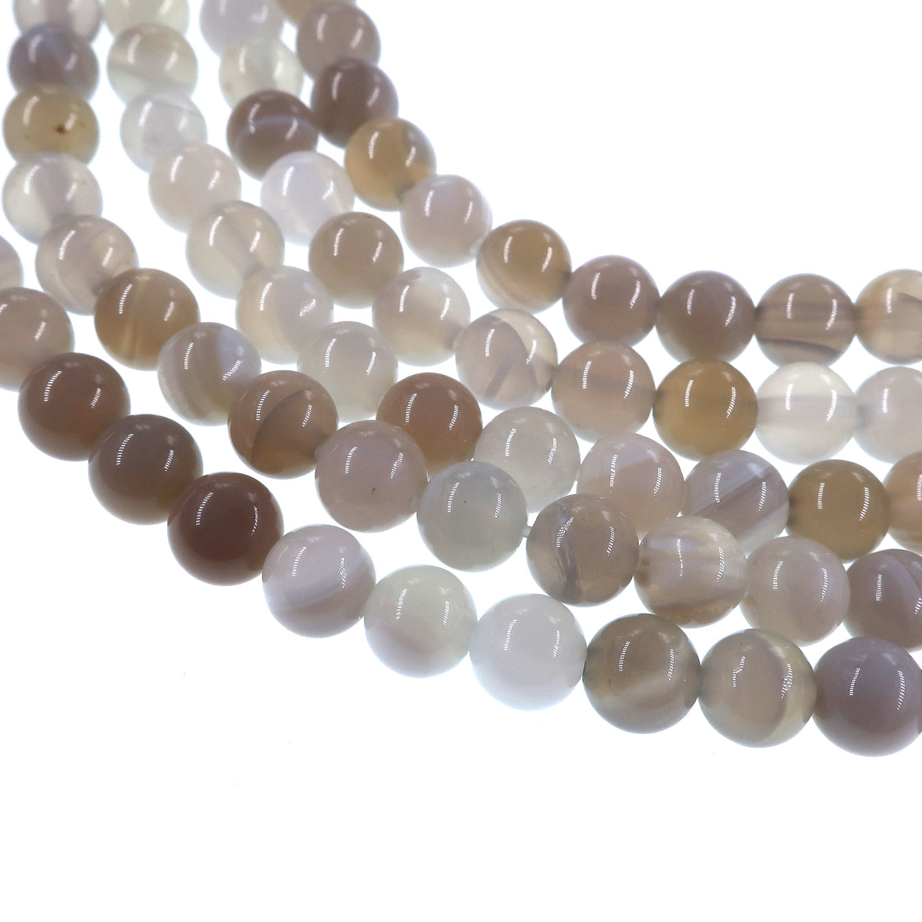 6mm light gray striped agate beads - round - smooth - 15" strand - approx. 60 beads ST1-12