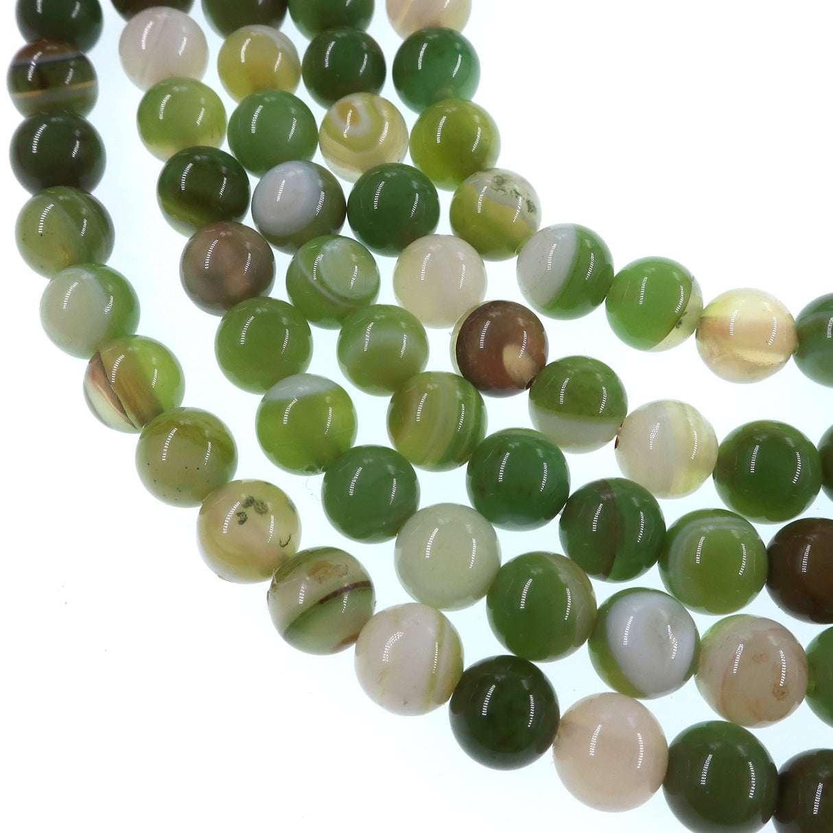 6mm lime green striped agate beads - round - smooth - 15" strand - approx. 60 beads ST1-13