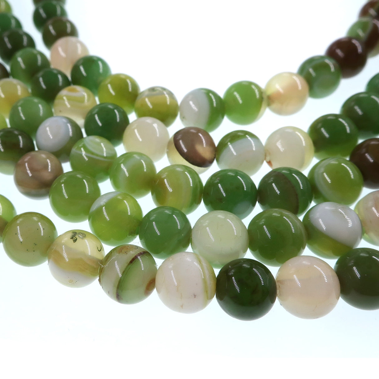 6mm lime green striped agate beads - round - smooth - 15" strand - approx. 60 beads ST1-13