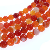 6mm orange striped agate beads - round - smooth - 15" strand - approx. 60 beads ST1-14