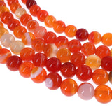 6mm orange striped agate beads - round - smooth - 15" strand - approx. 60 beads ST1-14