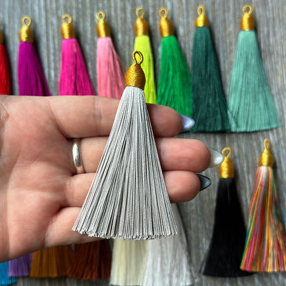 3" light gray gold top tassel