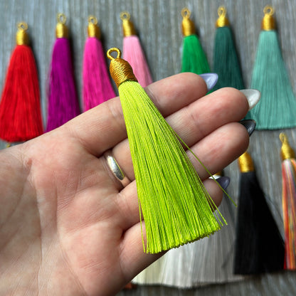 3" neon green gold top tassel