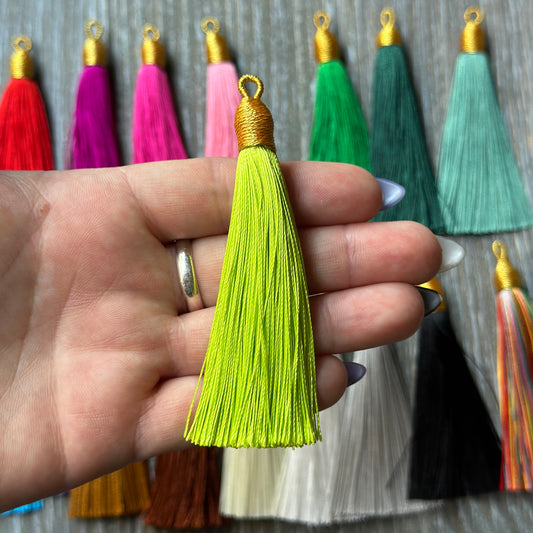 3" neon green gold top tassel
