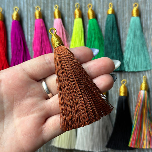 3" warm brown gold top tassel