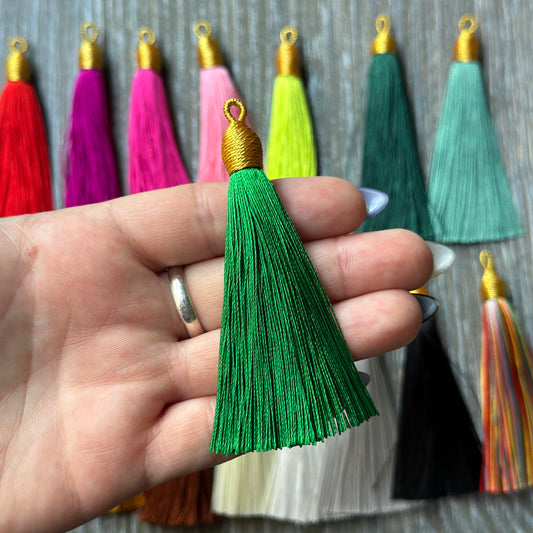 3" green gold top tassel