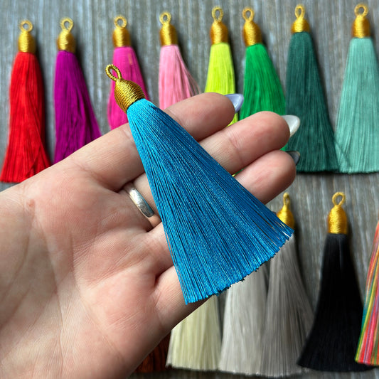 3" cyan gold top tassel